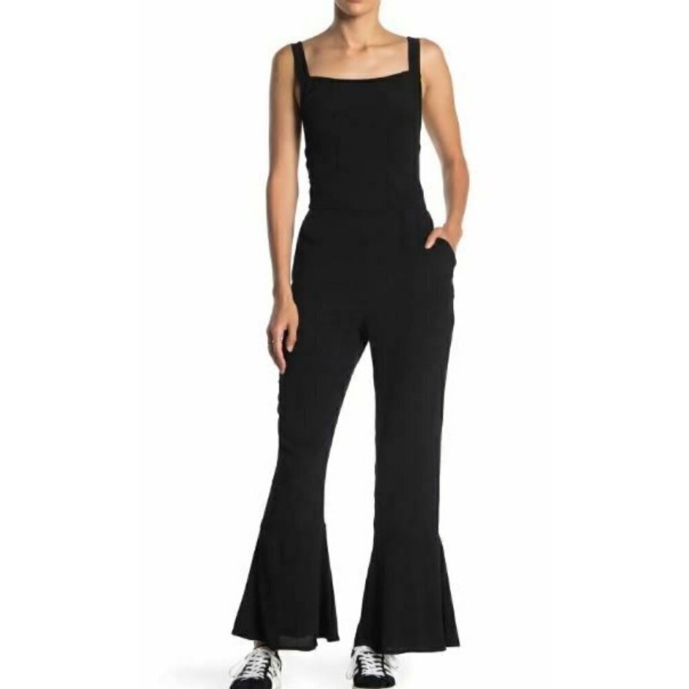 New Flynn Skye Jay Overalls Womens XS Black Rayon Flare Cuff